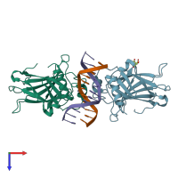 PDB entry 3exj coloured by chain, top view.