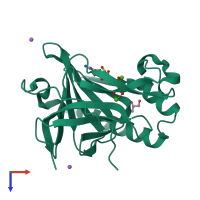 PDB entry 3exm coloured by chain, top view.