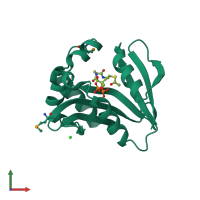 PDB entry 3exn coloured by chain, front view.