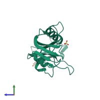 PDB entry 3exq coloured by chain, side view.