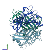 PDB entry 3exw coloured by chain, side view.