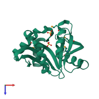 PDB entry 3ey5 coloured by chain, top view.