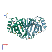 PDB entry 3ey8 coloured by chain, top view.