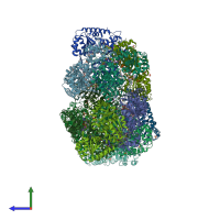 PDB entry 3eya coloured by chain, side view.