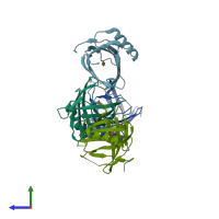 PDB entry 3eyc coloured by chain, side view.