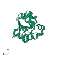 PDB entry 3eye coloured by chain, side view.