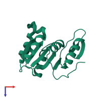 PDB entry 3eye coloured by chain, top view.