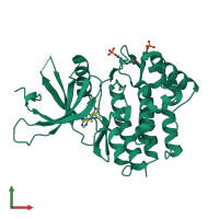 PDB entry 3eyg coloured by chain, front view.