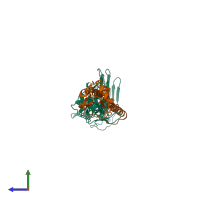 PDB entry 3eyj coloured by chain, side view.