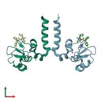 PDB entry 3eyl coloured by chain, front view.