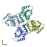 PDB entry 3eyt coloured by chain, front view.