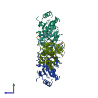 PDB entry 3eyt coloured by chain, side view.