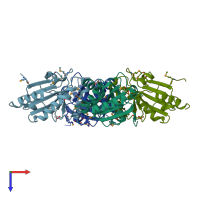 PDB entry 3eyt coloured by chain, top view.