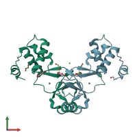 PDB entry 3eyy coloured by chain, front view.