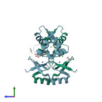 PDB entry 3eyy coloured by chain, side view.