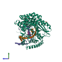 PDB entry 3eyz coloured by chain, side view.