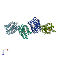 PDB entry 3ez0 coloured by chain, top view.