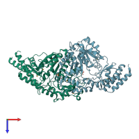 PDB entry 3ez1 coloured by chain, top view.