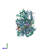 PDB entry 3ez5 coloured by chain, side view.