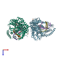 PDB entry 3ez5 coloured by chain, top view.