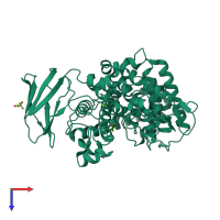 PDB entry 3ez8 coloured by chain, top view.