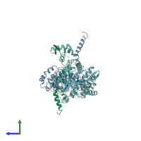 PDB entry 3ez9 coloured by chain, side view.
