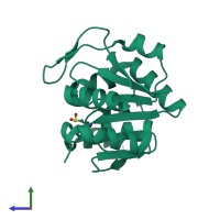 PDB entry 3ezg coloured by chain, side view.