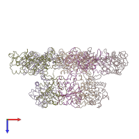 PDB entry 3ezk coloured by chain, top view.
