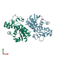 PDB entry 3ezn coloured by chain, front view.