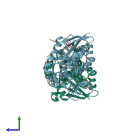 PDB entry 3ezn coloured by chain, side view.