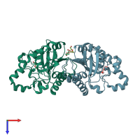 PDB entry 3ezn coloured by chain, top view.