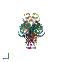 PDB entry 3ezq coloured by chain, side view.