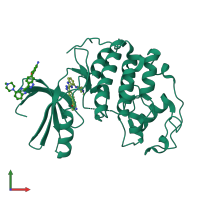 PDB entry 3ezr coloured by chain, front view.