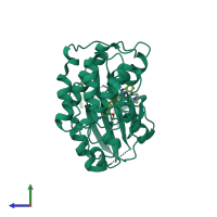 PDB entry 3ezr coloured by chain, side view.
