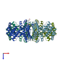 PDB entry 3ezy coloured by chain, top view.