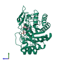 PDB entry 3f03 coloured by chain, side view.