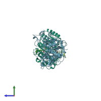 PDB entry 3f06 coloured by chain, side view.