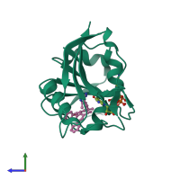 PDB entry 3f0b coloured by chain, side view.