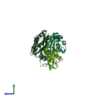 PDB entry 3f0d coloured by chain, side view.