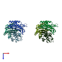 PDB entry 3f0d coloured by chain, top view.
