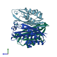 PDB entry 3f0e coloured by chain, side view.