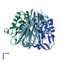PDB entry 3f0e coloured by chain, top view.