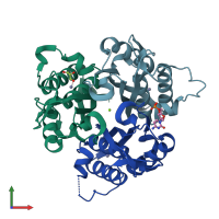PDB entry 3f0f coloured by chain, front view.