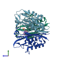 PDB entry 3f0f coloured by chain, side view.