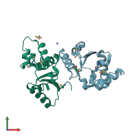 PDB entry 3f0i coloured by chain, front view.