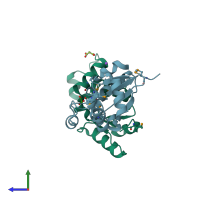 PDB entry 3f0i coloured by chain, side view.