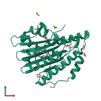 PDB entry 3f0l coloured by chain, front view.