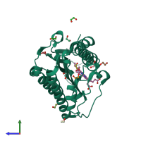 PDB entry 3f0l coloured by chain, side view.