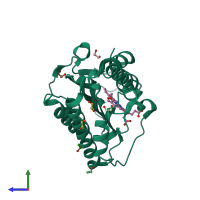 PDB entry 3f0m coloured by chain, side view.