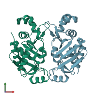 PDB entry 3f0o coloured by chain, front view.